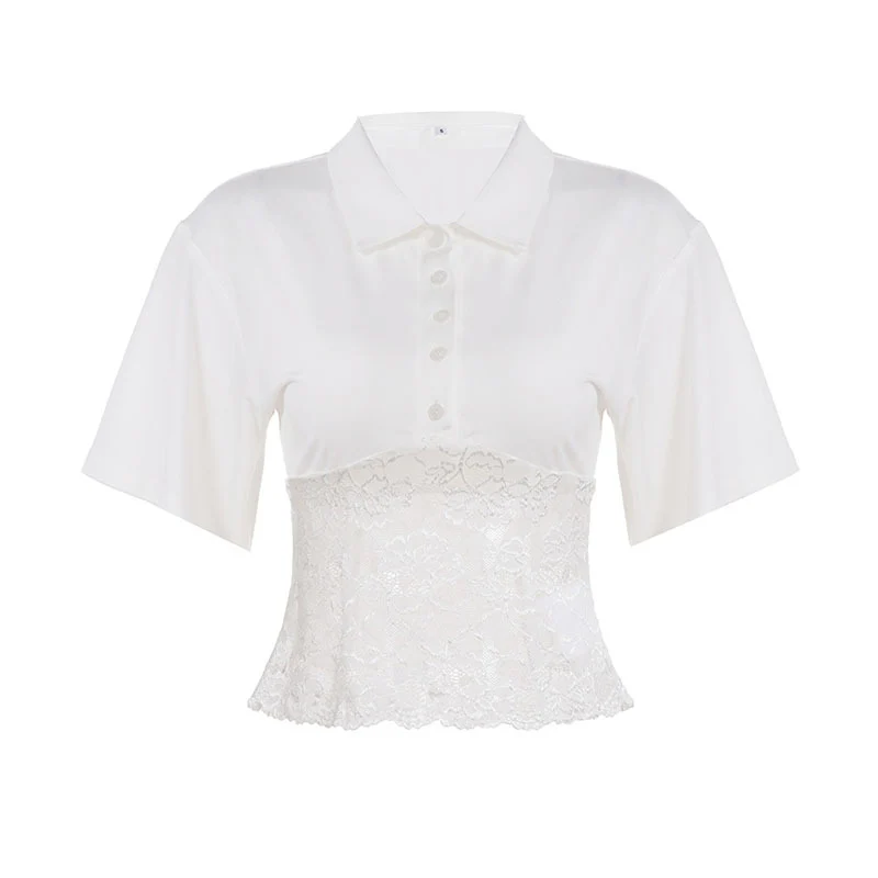 Damen elegantes Poloshirt mit Spitze und Kurzarm Heidi-Mode - Image 6