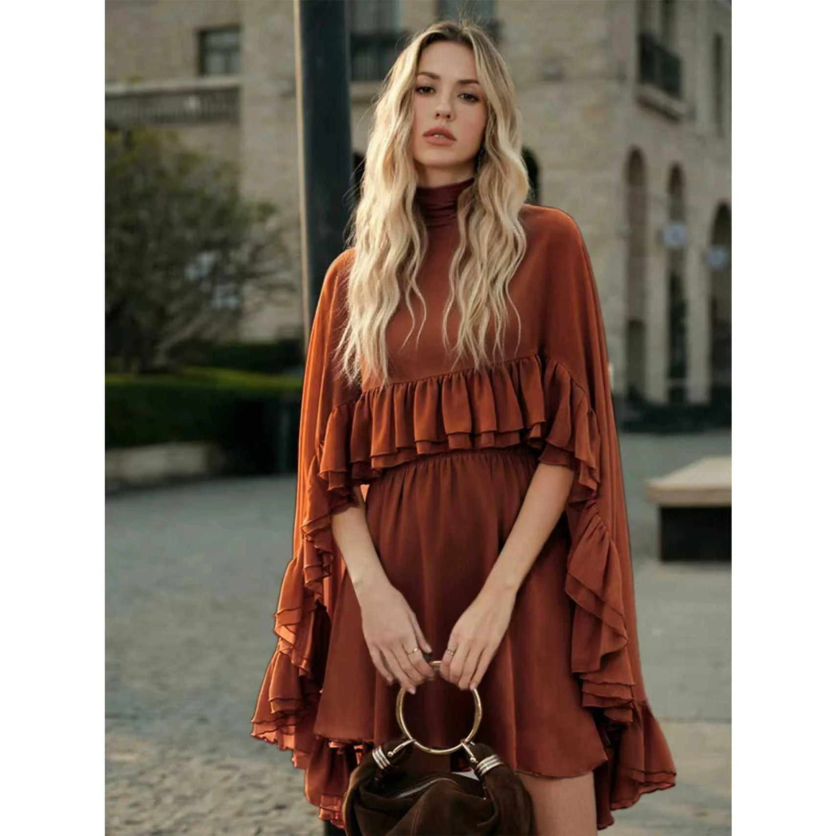 Damen Elegantes Rüschendress mit hochgeschlossenem Ausschnitt und fließendem Schnitt R&B - Image 12