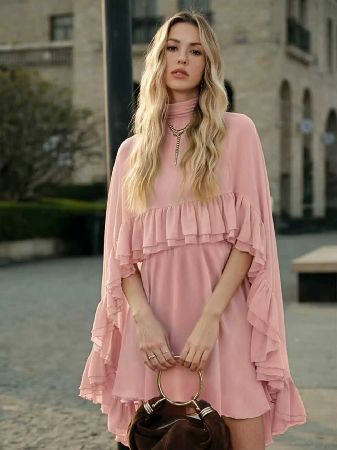 Damen Elegantes Rüschendress mit hochgeschlossenem Ausschnitt und fließendem Schnitt R&B - Image 18