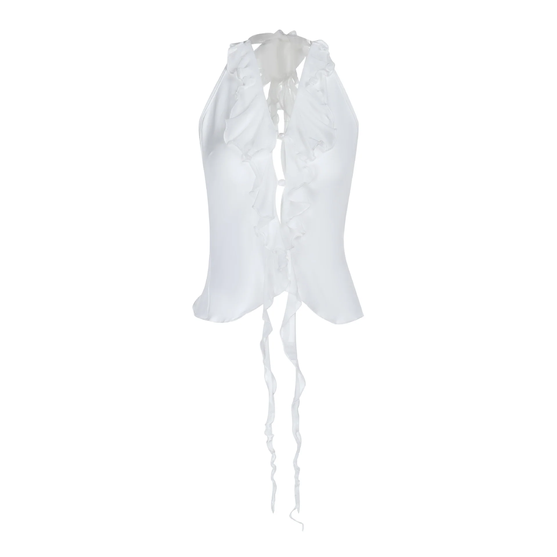 Damen elegantes Rüschenoberteil mit tiefem V-Ausschnitt und feinem Satin R&B - Image 5