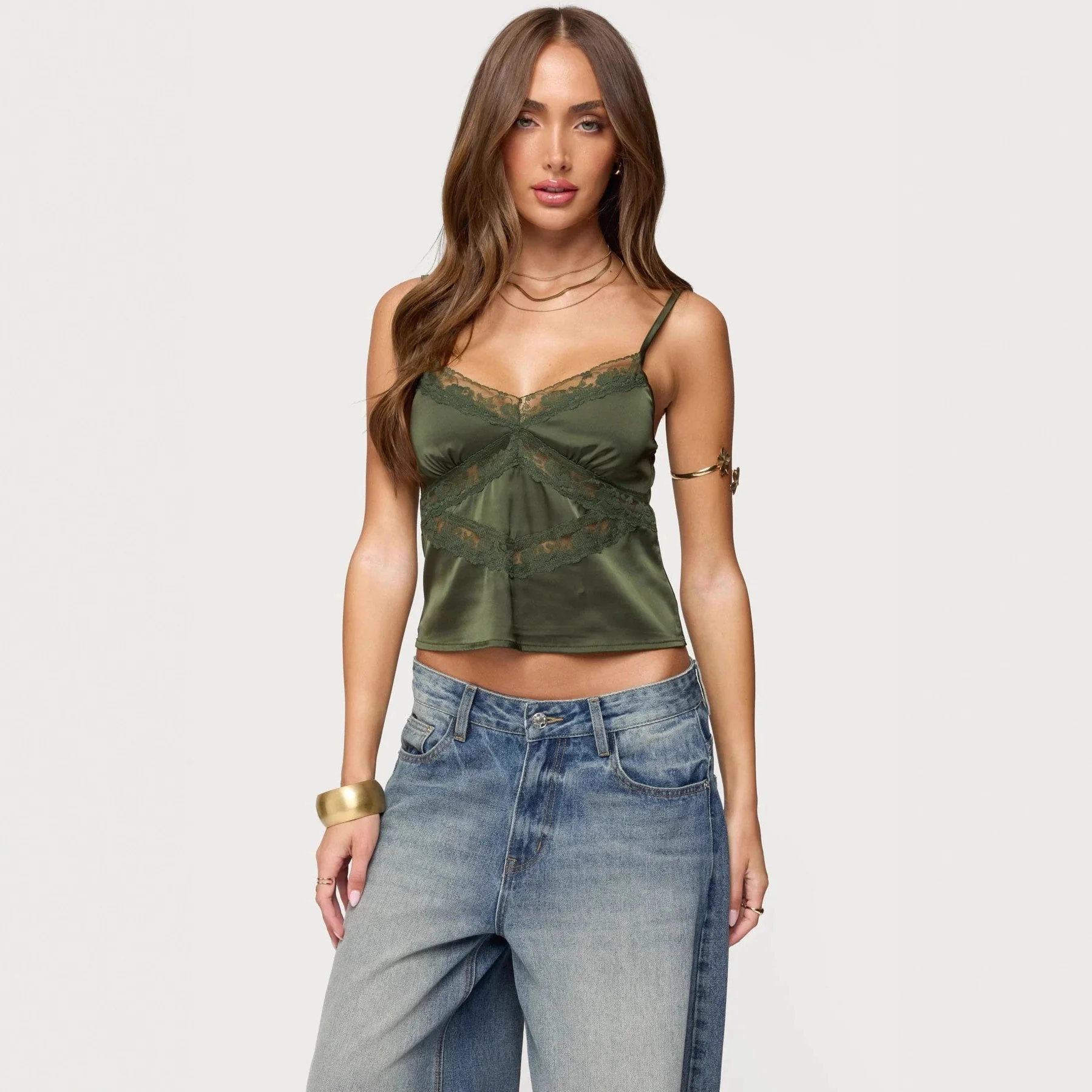 Damen Elegantes Satin-Cami-Top mit Spitzenverzierungen R&B - Image 4