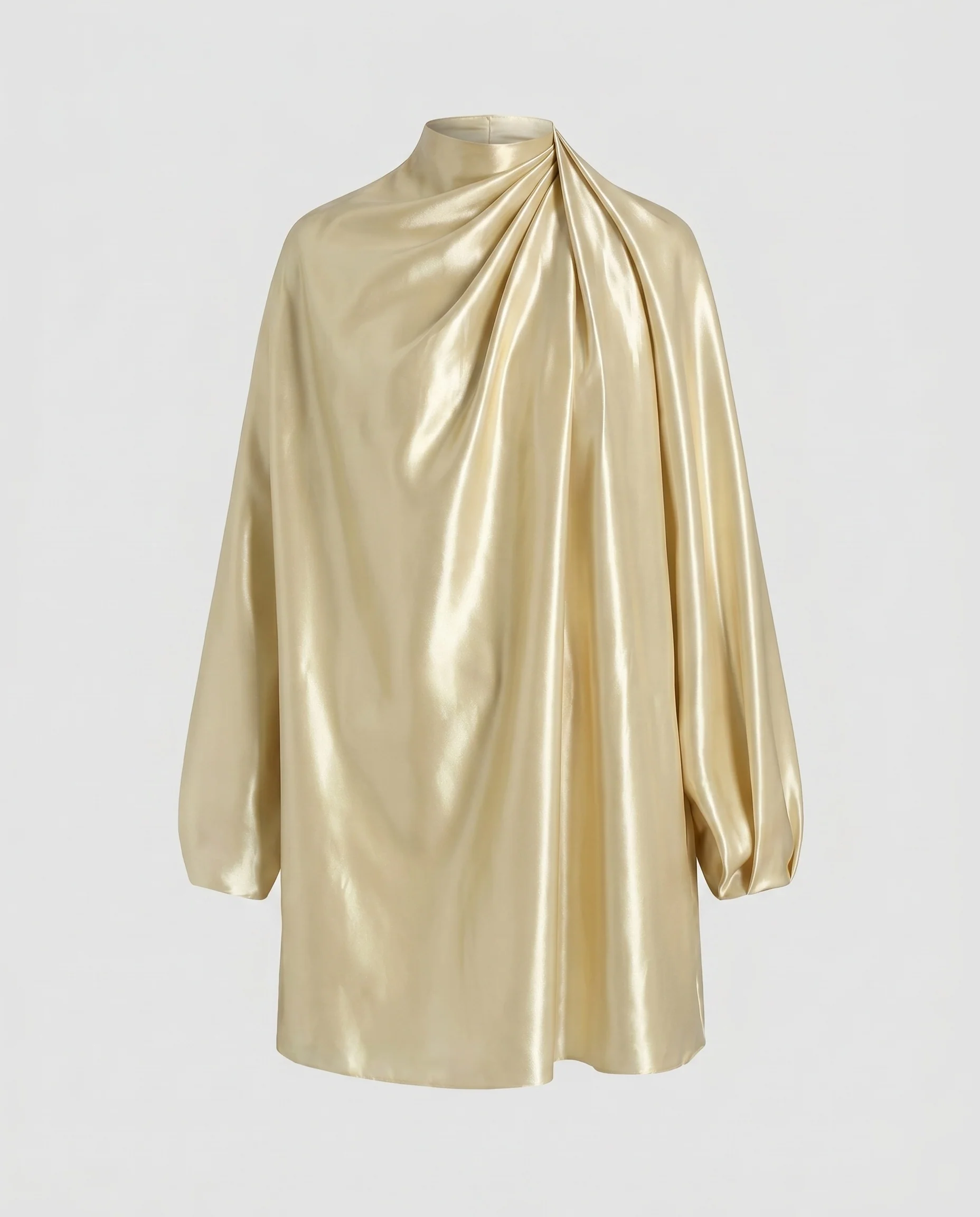 Damen Elegantes Satin-Hemdkleid mit hohem Kragen und raffiniertem Drapé R&B - Image 5
