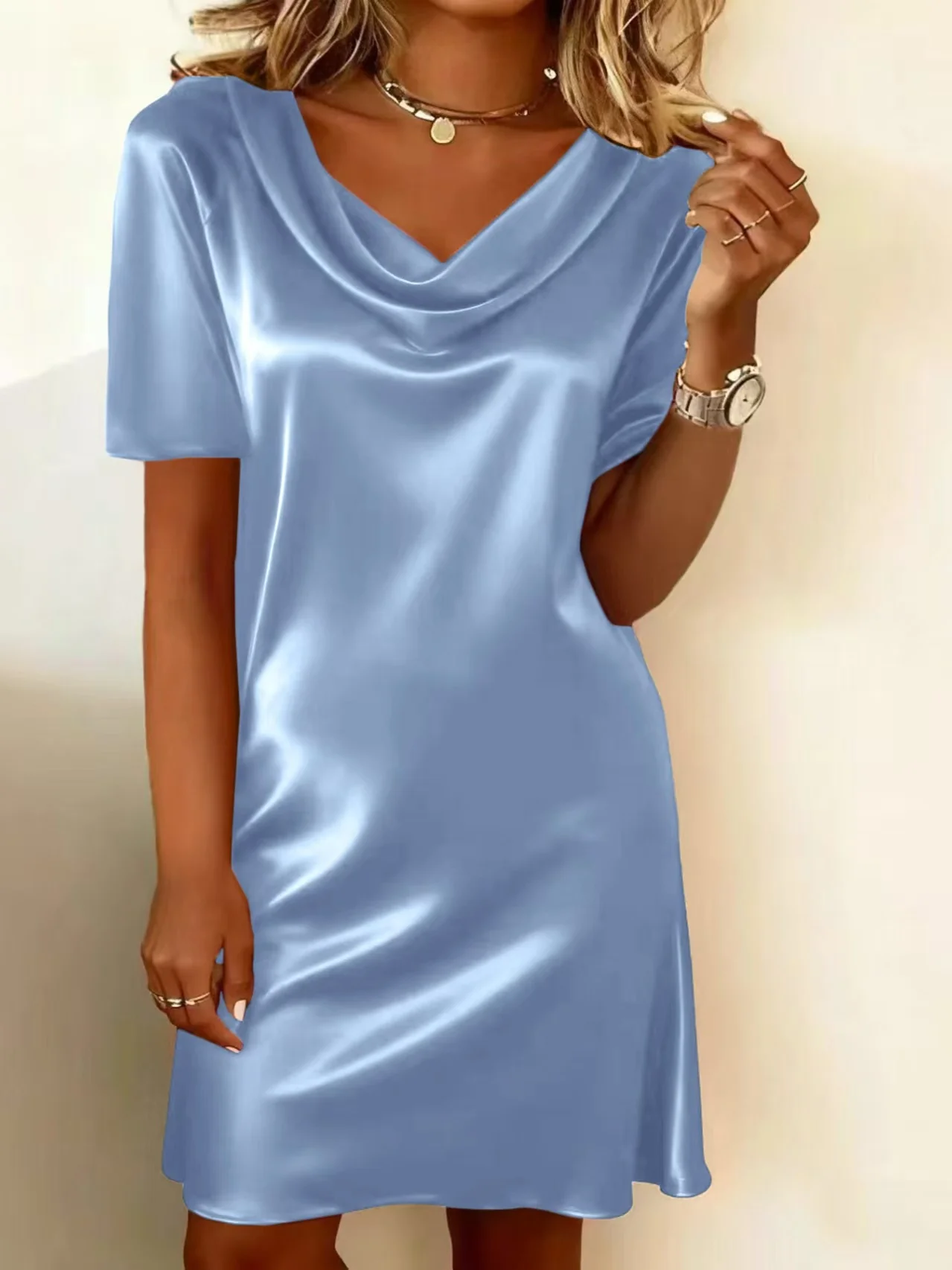 Damen Elegantes Satin-Kleid mit elegantem Wasserfall-Ausschnitt und schmeichelhaftem Schnitt R&B - Image 9
