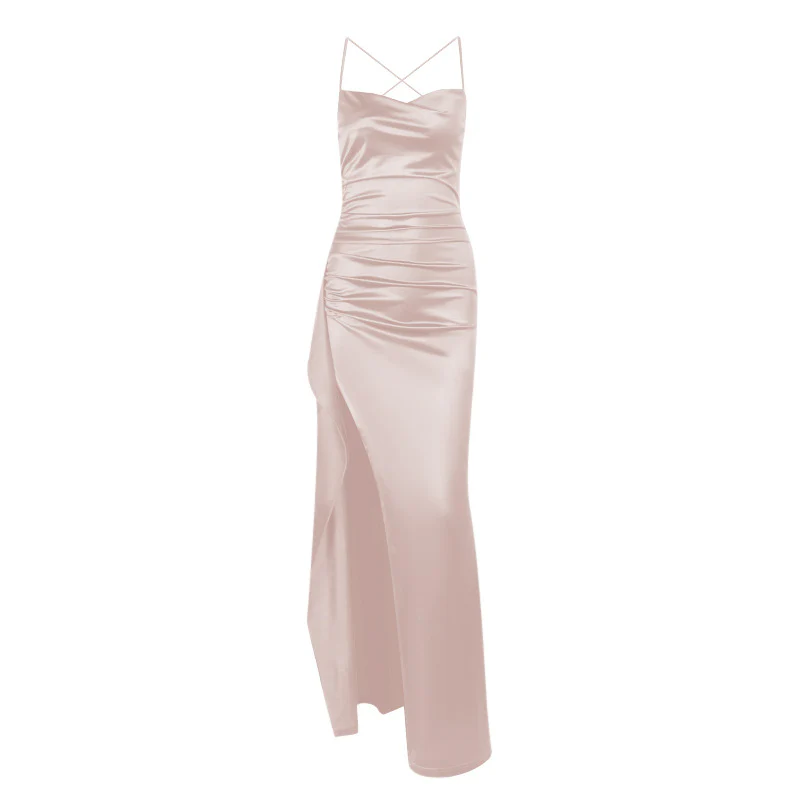 Damen elegantes Satin-Kleid mit tiefem Schlitz und verstellbaren Spaghetti-Trägern R&B - Image 13