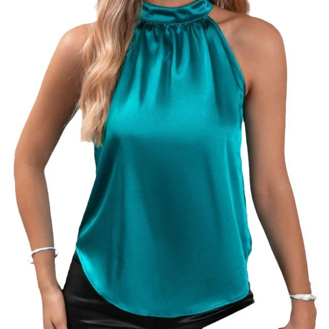 Damen Elegantes Satin Top mit hochgeschlossenem Kragen R&B