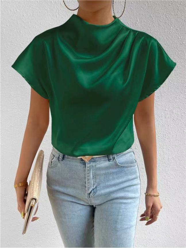 Damen Elegantes Satinoberteil mit hochgeschlossenem Ausschnitt und soften Drapierungen R&B - Image 10