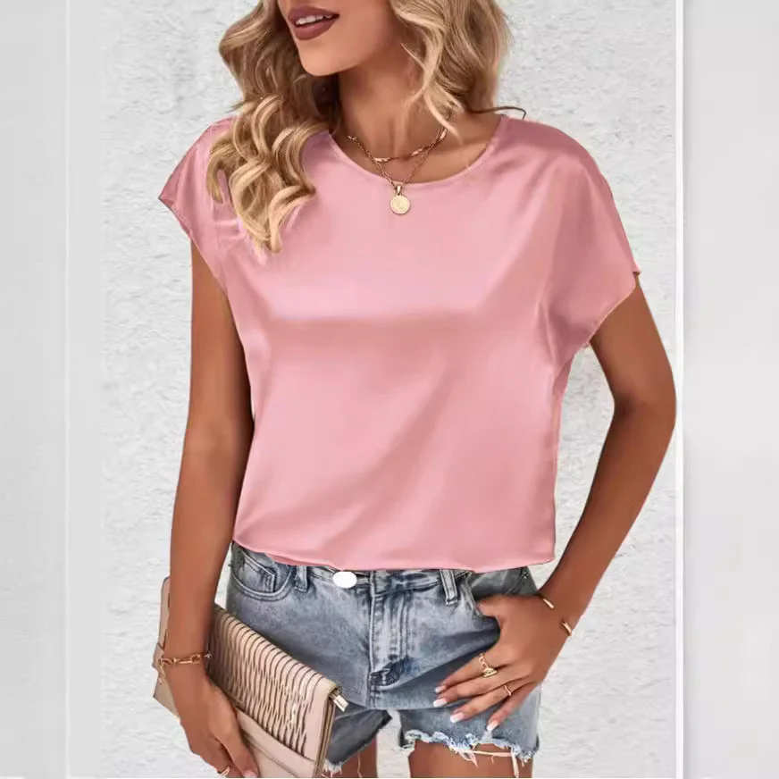 Damen Elegantes Satinoberteil mit lässigem Schnitt und kurzen Ärmeln R&B - Image 4
