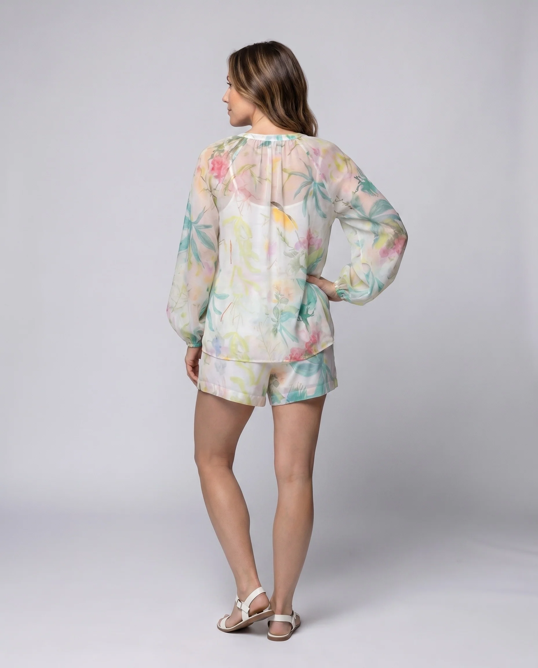 Damen Elegantes Schlafanzug-Set mit floralen Mustern und luftigen Ärmeln R&B - Image 3