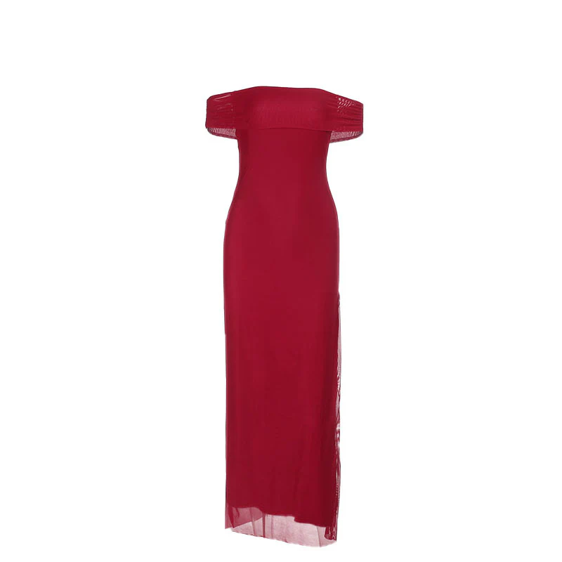 Damen elegantes schulterfreies Maxikleid mit fließendem Stoff und raffinierter Drapierung R&B - Image 5