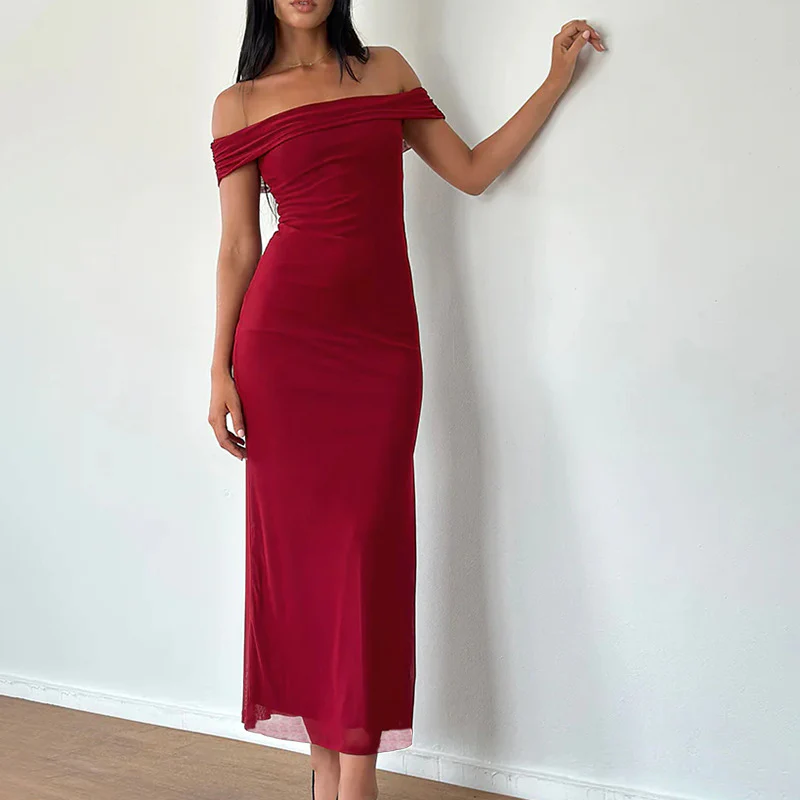 Damen elegantes schulterfreies Maxikleid mit fließendem Stoff und raffinierter Drapierung R&B - Image 7