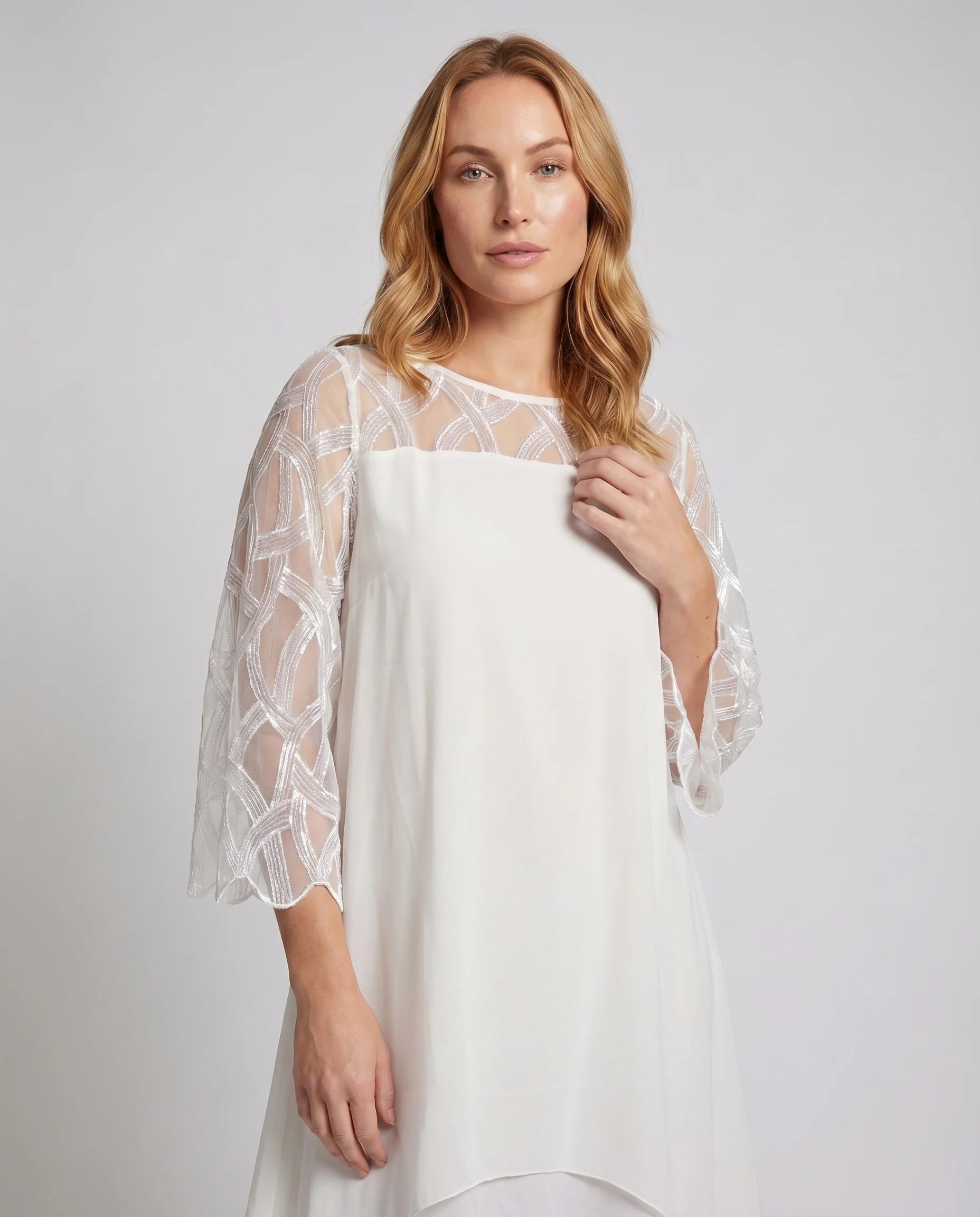 Damen elegantes Sommerkleid mit voluminösen, rendausschnitt Ärmeln - Image 2