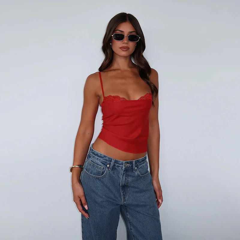 Damen elegantes Spaghetti-Top mit feinem Spitzenbesatz R&B - Image 7