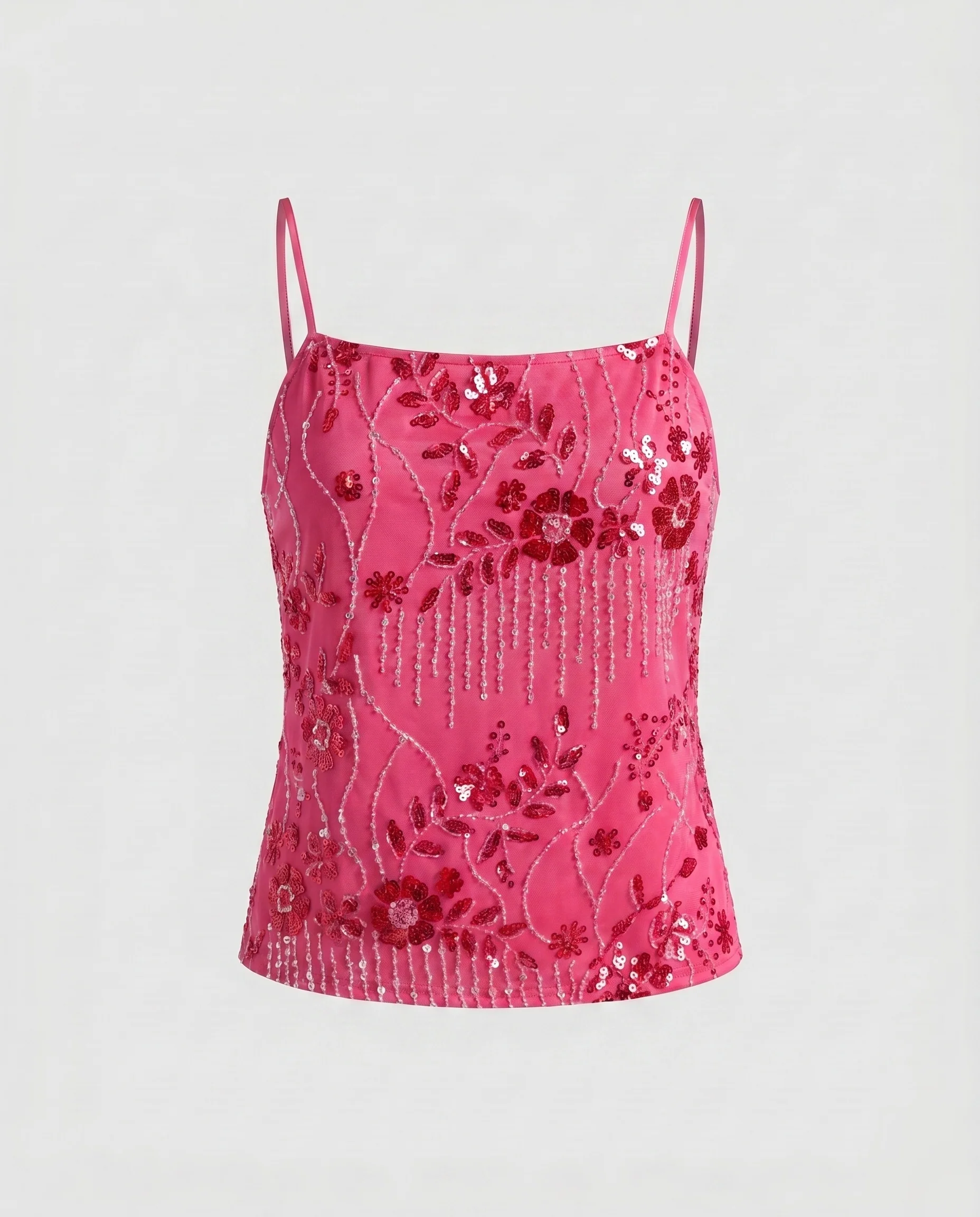 Damen Elegantes Spaghetti-Trägertop mit floralen Applikationen und funkelnden Verzierungen R&B - Image 6