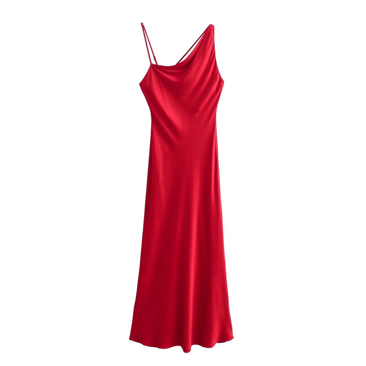 Damen elegantes Spaghetti-Trägerkleid mit fließendem Schnitt und verführerischer Drapierung R&B - Image 5