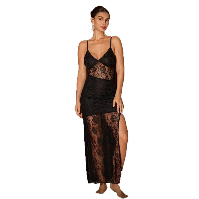 Damen Elegantes Spitzen-Nachtkleid mit verführerischem Schlitz und Spaghettiträgern R&B - Image 5