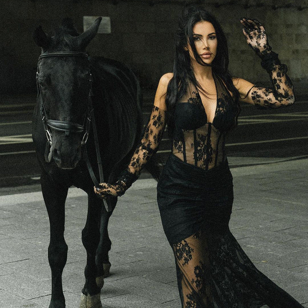 Damen elegantes Spitzenkleid mit langem Ärmel und raffinierten Falten Heidi-Mode - Image 4
