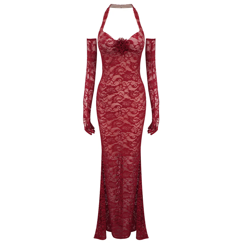 Damen Elegantes Spitzenkleid mit Langärmeln und Blumenapplikationen Heidi-Mode - Image 5