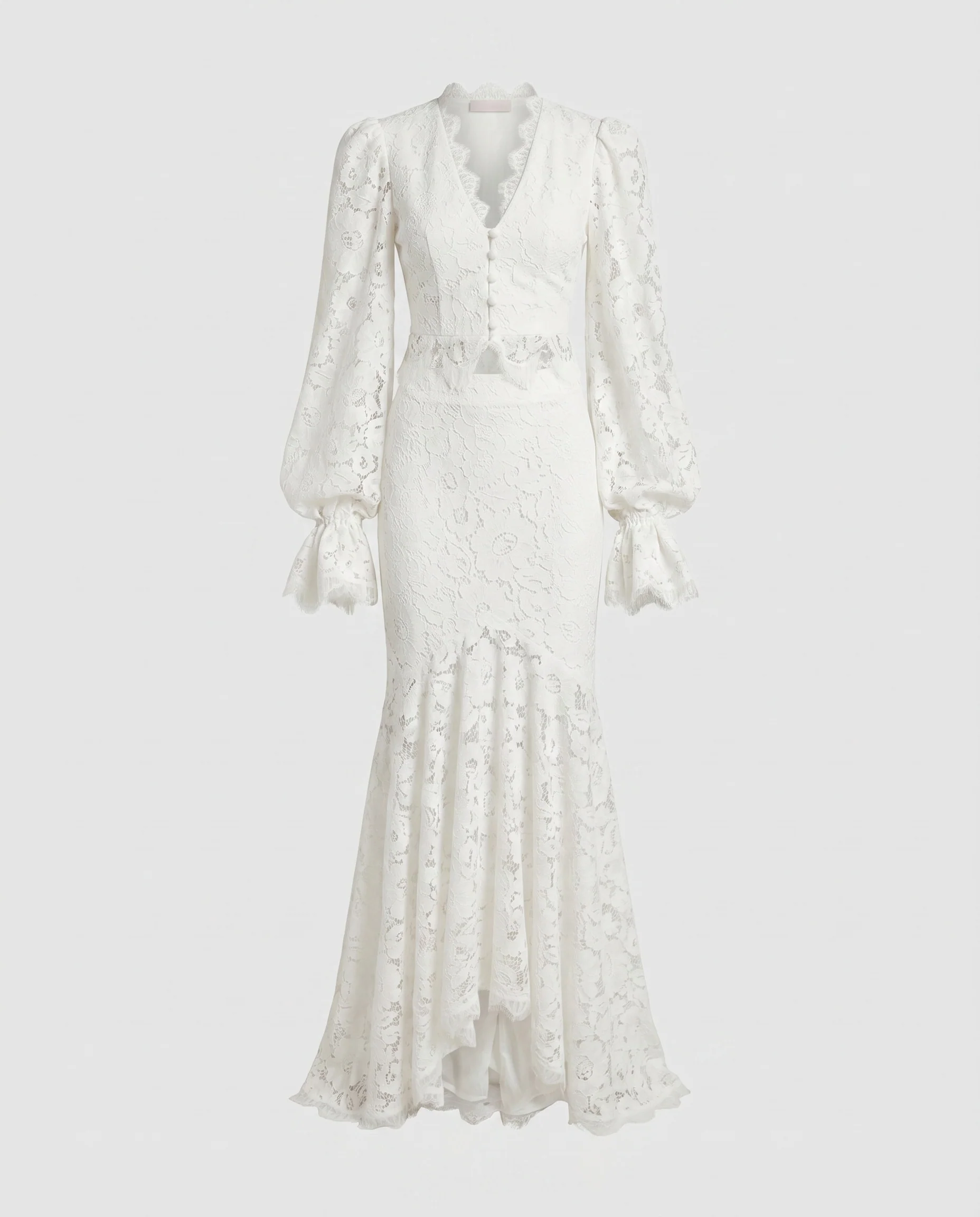 Damen Elegantes Spitzenmaxikleid mit V-Ausschnitt und Puffärmeln R&B - Image 4