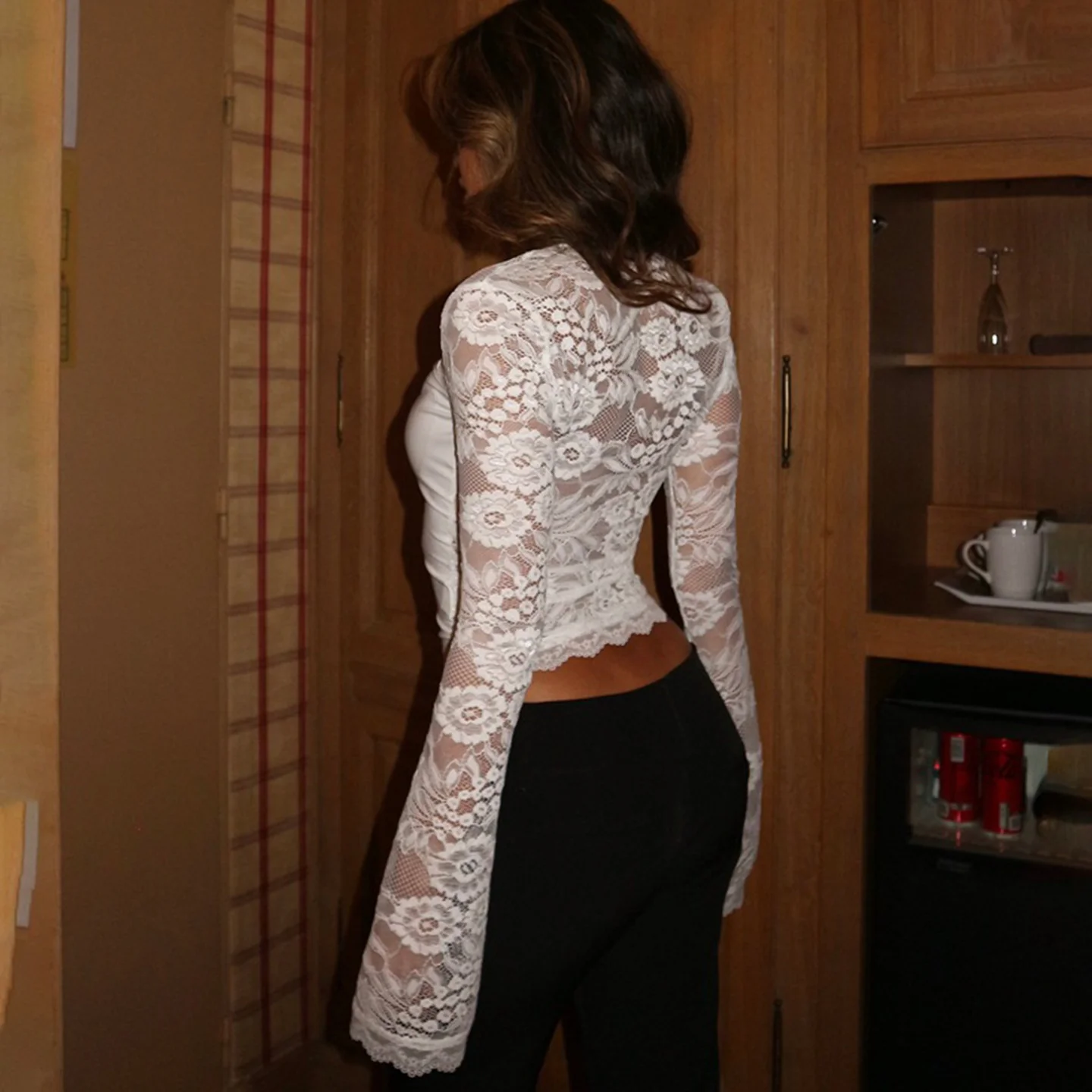 Damen elegantes Spitzenoberteil mit langen Ärmeln Heidi-Mode - Image 4