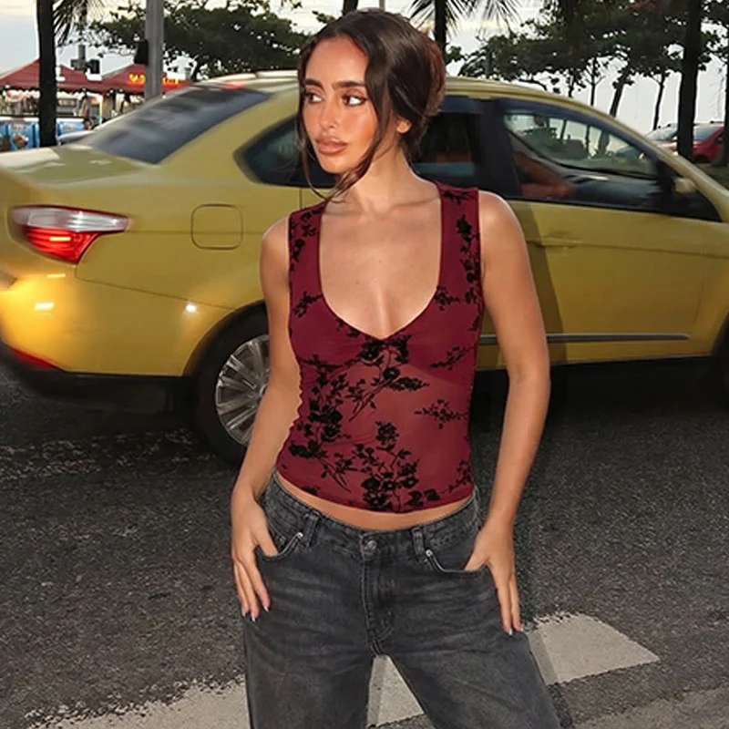 Damen elegantes Spitzentop mit floralem Muster und tiefem V-Ausschnitt R&B - Image 3