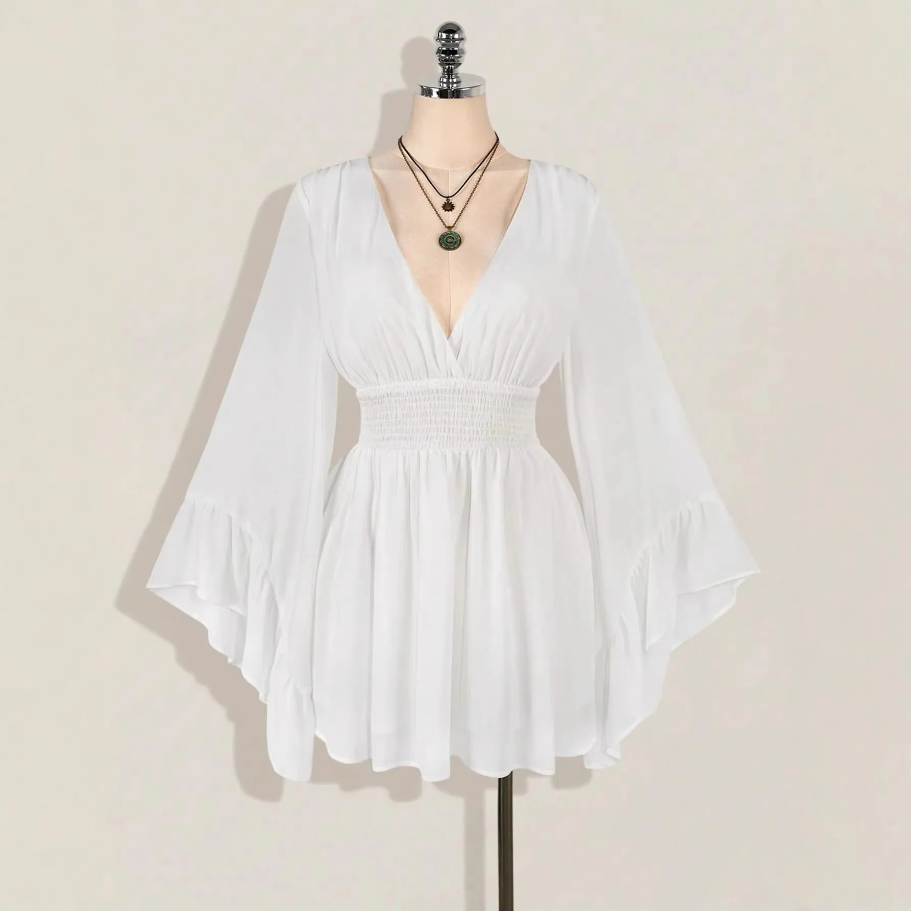 Damen elegantes Strandkleid mit voluminösen Ärmeln R&B