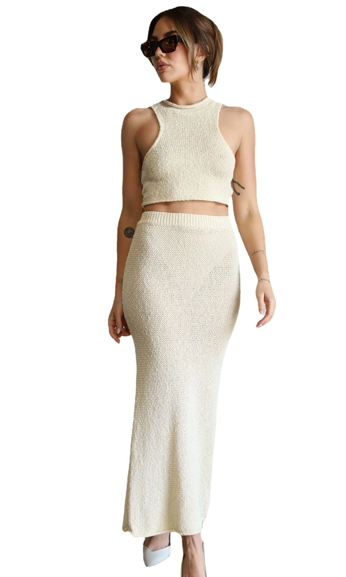 Damen elegantes Strick-Crop-Top und Maxirock-Set R&B - Image 5