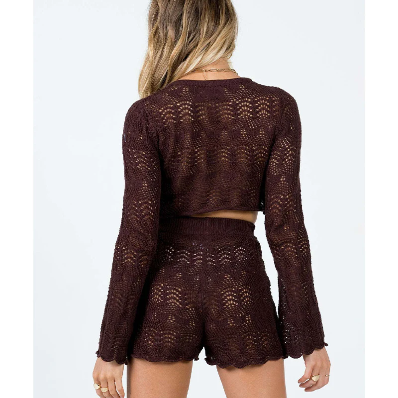 Damen elegantes Strick-Crop-Top und Shorts Set R&B - Image 5