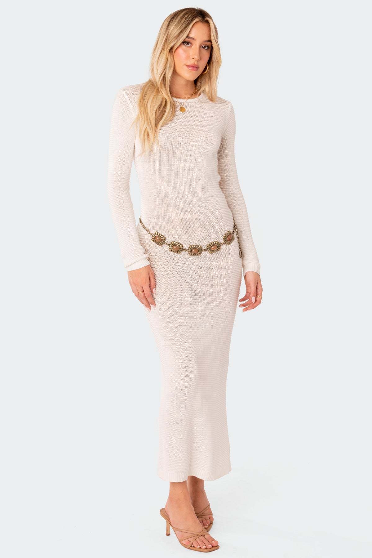 Damen elegantes Strick-Maxikleid mit Schnittdetails und stilvollem Ärmel R&B - Image 7