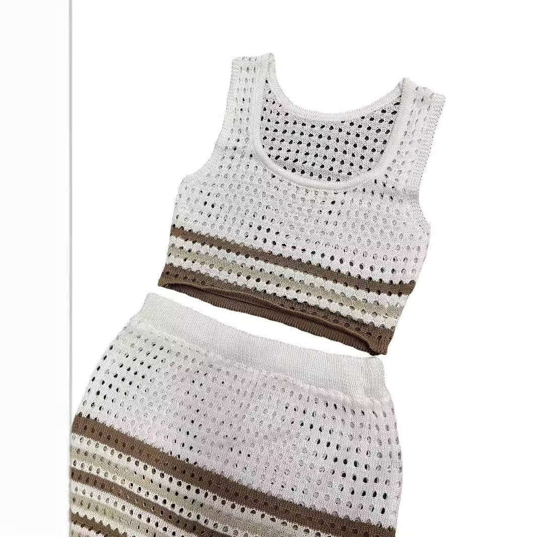 Damen elegantes gestricktes Zweiteiler-Set mit geometrischem Lochdesign R&B - Image 4