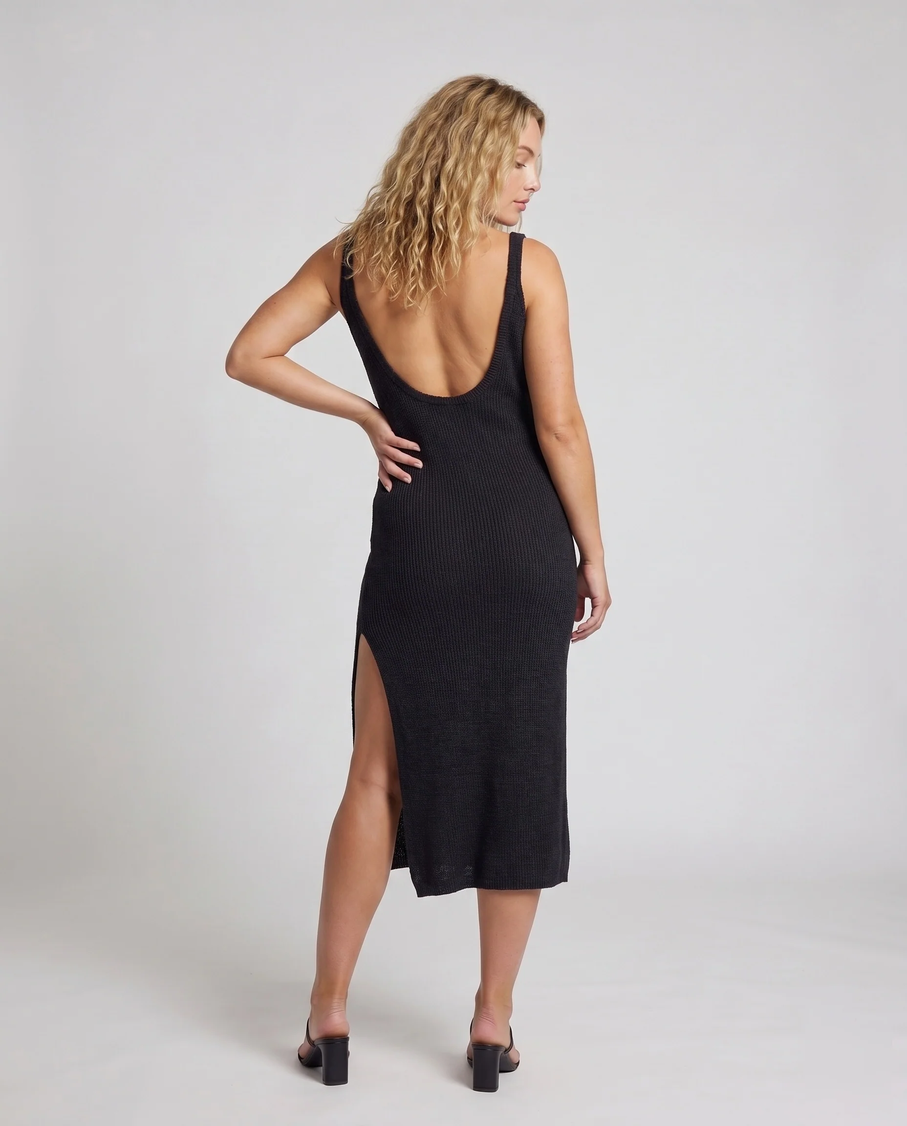 Damen elegantes Strickmaxikleid mit hohem Schlitz R&B - Image 4