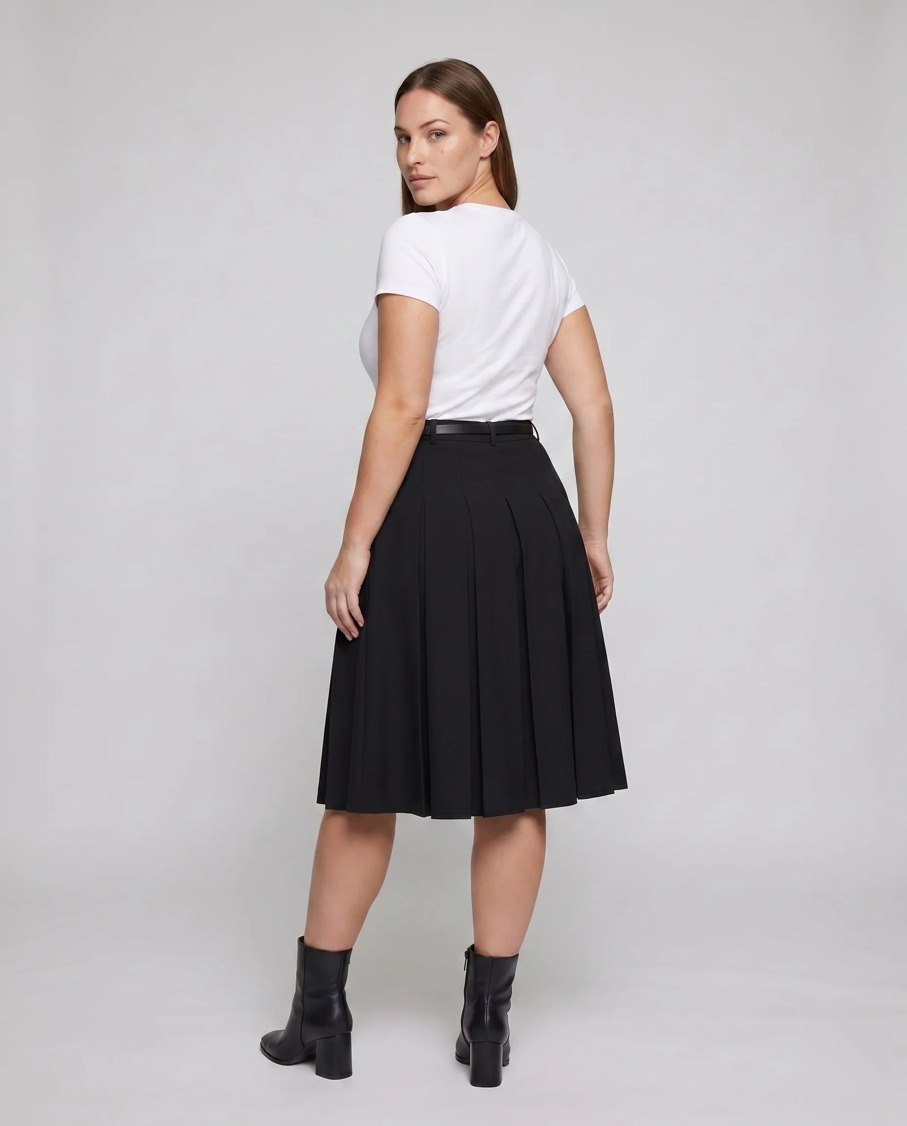 Damen elegantes Strickweste mit feinem Zopfmuster in Kombination mit schwingendem Rock - Image 4