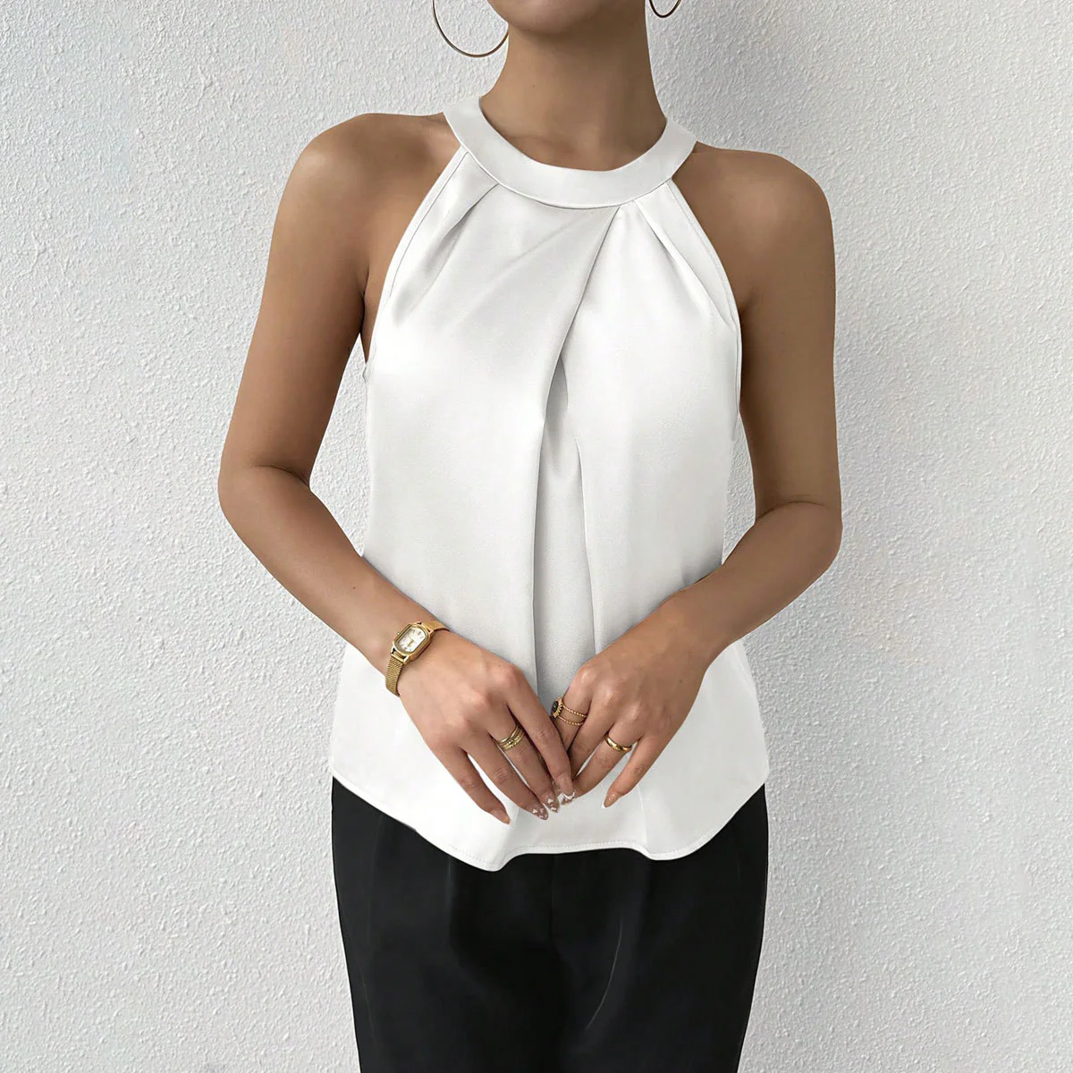 Damen Elegantes Top mit drapiertem U-Ausschnitt und High-End Satinfinish R&B - Image 2