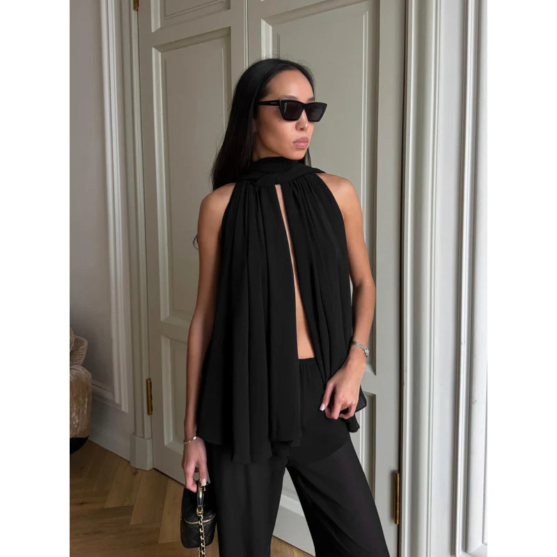 Damen Elegantes Top mit fließendem Schnitt und raffiniertem Halstuch R&B - Image 3
