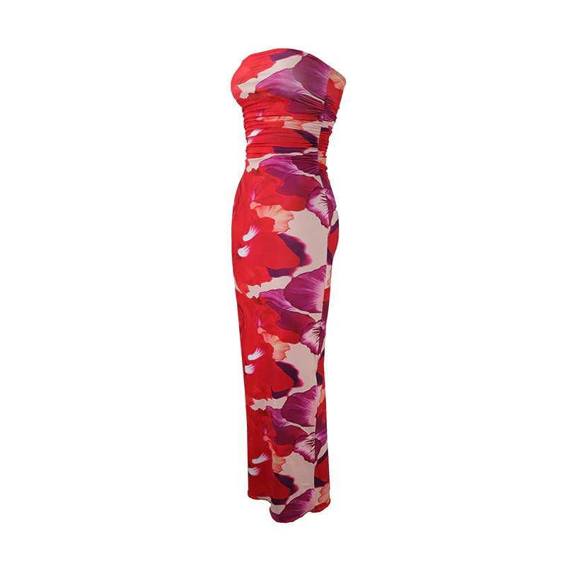 Damen elegantes, trägerloses Maxikleid mit raffiniertem Mustermix R&B - Image 8