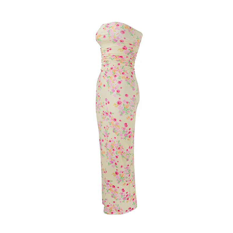 Damen elegantes, trägerloses Maxikleid mit raffiniertem Mustermix R&B - Image 9
