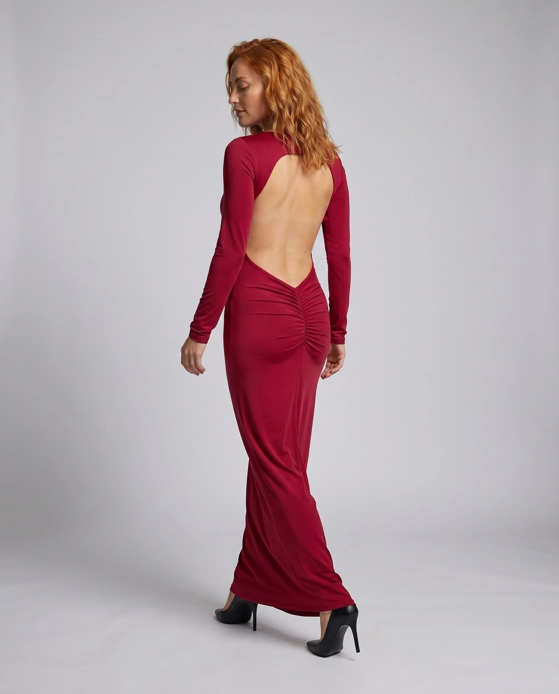 Damen Elegantes und figurbetontes Abendkleid mit tiefem Ausschnitt und langem Ärmel R&B - Image 3