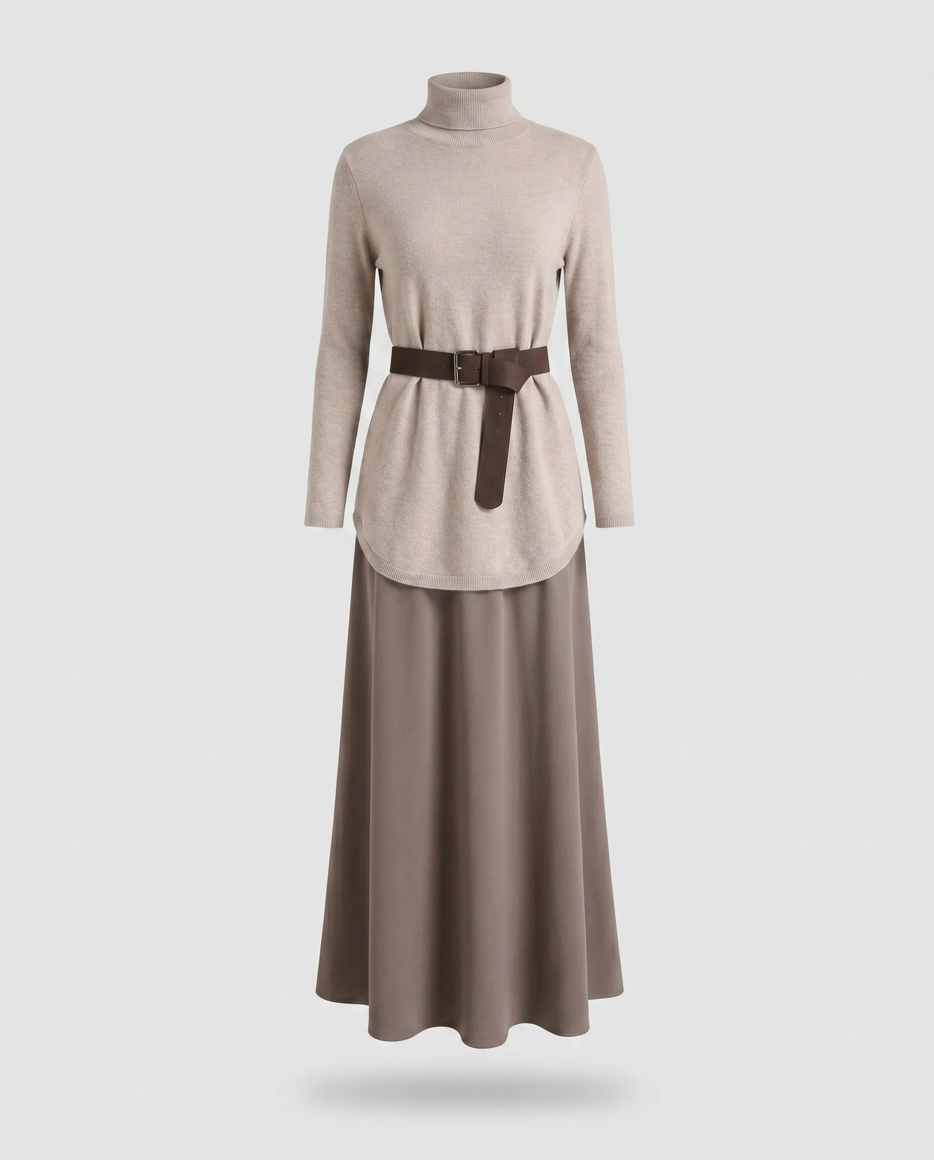 Damen elegantes und modisches Maxi-Kleid mit hohem Kragen und Gürtel R&B - Image 5