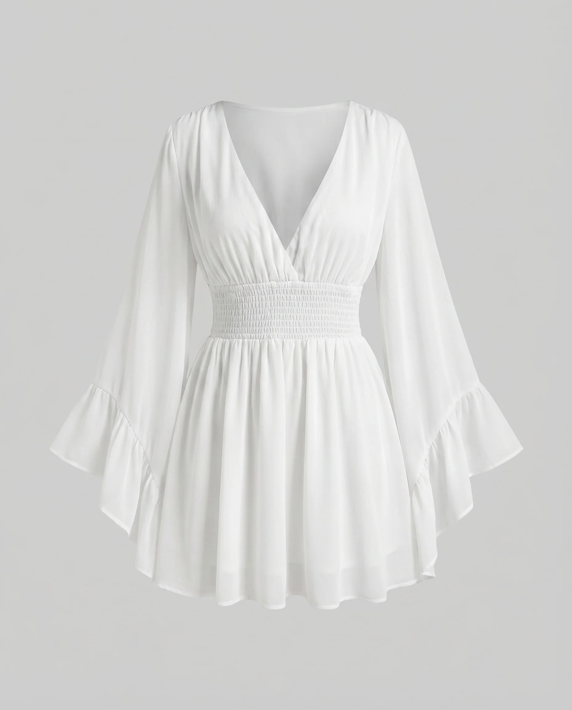 Damen elegantes V-Ausschnitt Blusenkleid mit voluminösen Ärmeln - Image 4