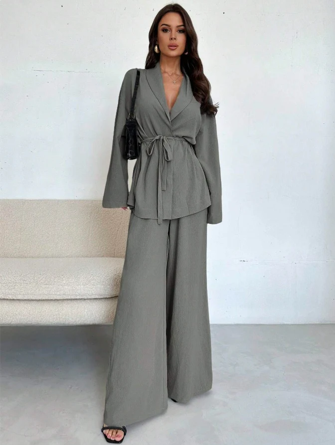 Damen elegantes, weiches Jumpsuit mit Bindegürtel R&B - Image 9