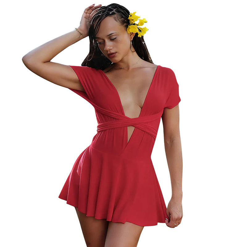 Damen Elegantes Wickelkleid mit tiefem V-Ausschnitt und fließendem Rock R&B - Image 10