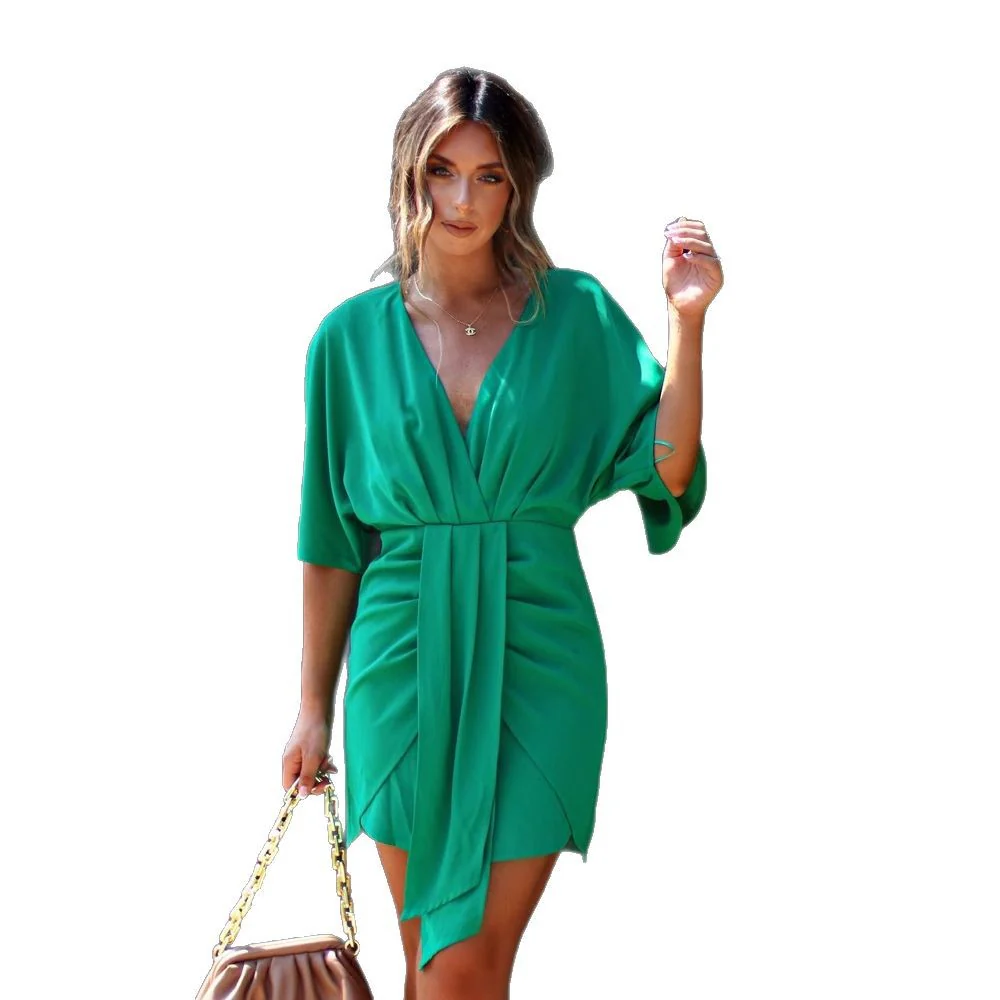 Damen elegantes Wickelkleid mit tiefem V-Ausschnitt und voluminösen Ärmeln R&B - Image 5