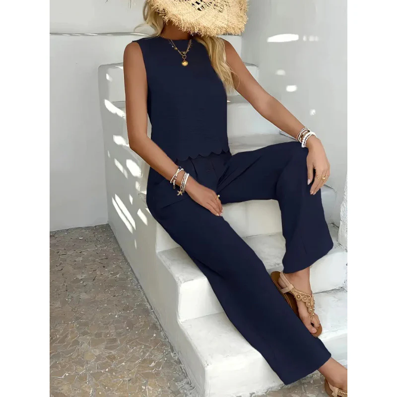 Damen entspannendes Zweiteiler-Outfit mit weitem Hosen und ärmellosem Top R&B - Image 7