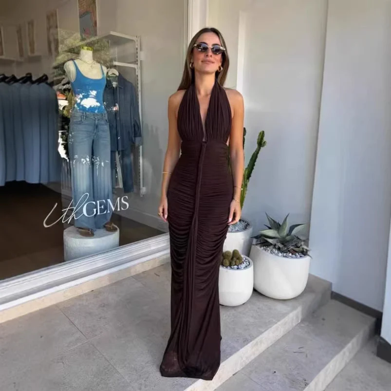 Damen Exquisites gerafftes Maxikleid mit tiefem V-Ausschnitt und eleganten Drapierungen Heidi-Mode - Image 3
