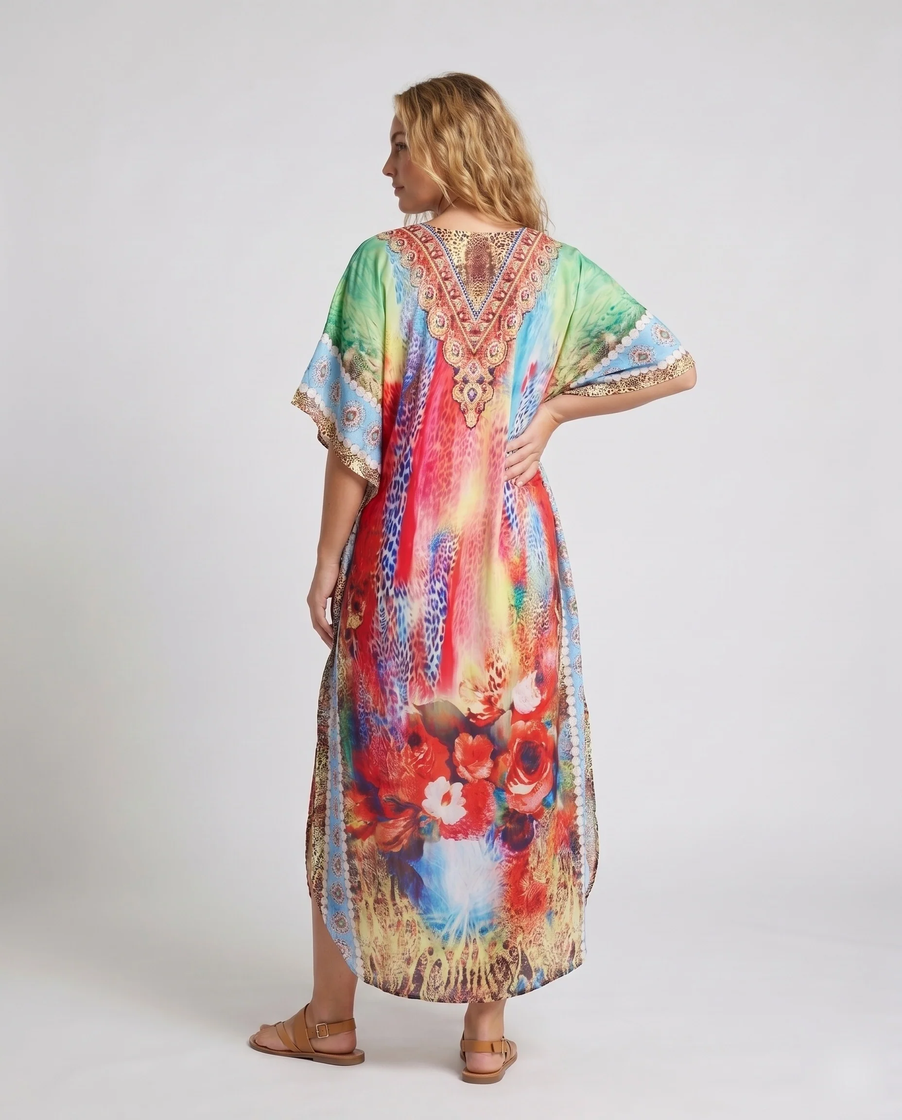 Damen farbenfrohes Strandmaxikleid mit floralen Akzenten R&B - Image 4