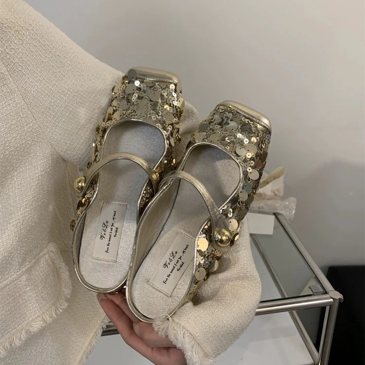 Damen festliche Plateau-Pumps mit glitzernden Pailletten und elegantem Riemchen R&B - Image 3