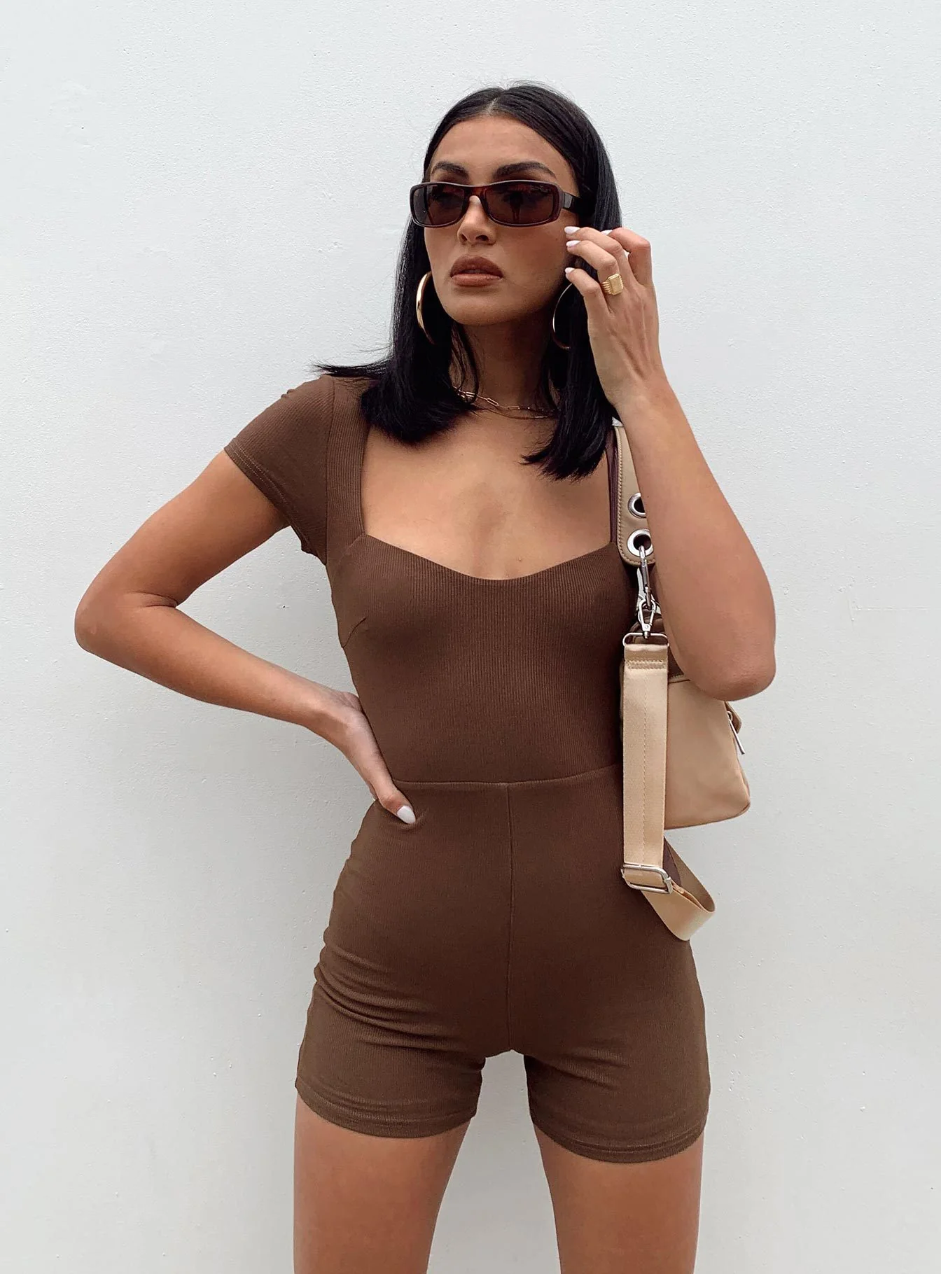 Damen figurbetonter Jumpsuit mit Quadrat-Ausschnitt und kurzem Arm R&B - Image 3