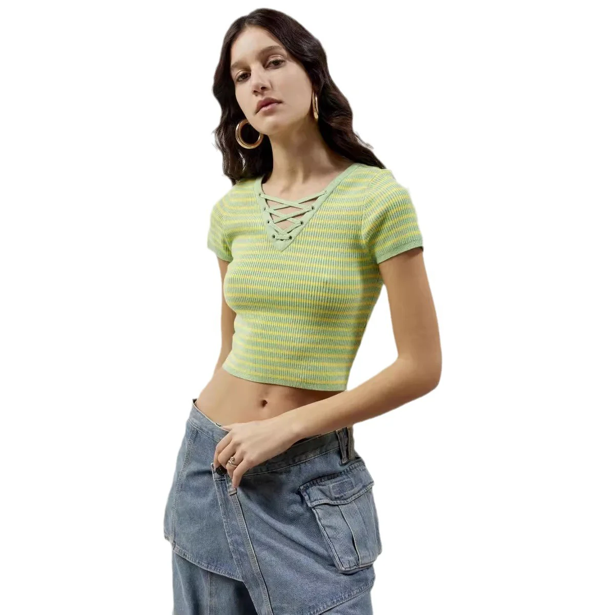 Damen figurbetontes Crop-Top mit Schnürdetails R&B - Image 5