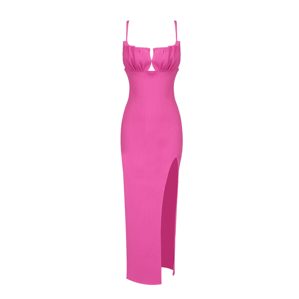 Damen figurbetontes Maxi-Kleid mit raffiniertem Schlitz und gepolsterten Trägern Heidi-Mode - Image 7