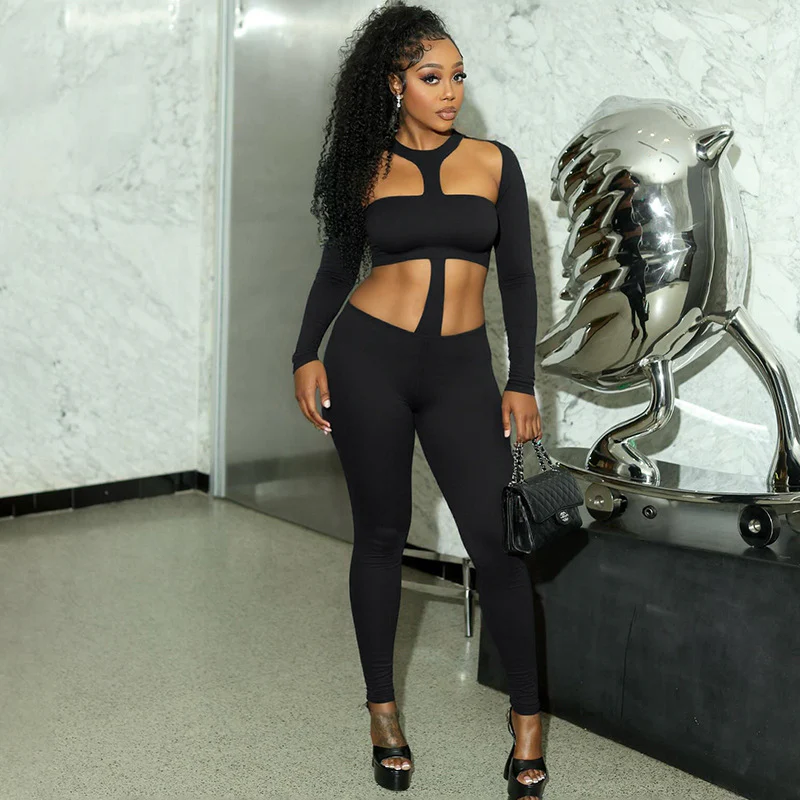 Damen Figurbetonter Einteiler mit Cut-Out-Details und langem Arm R&B - Image 2