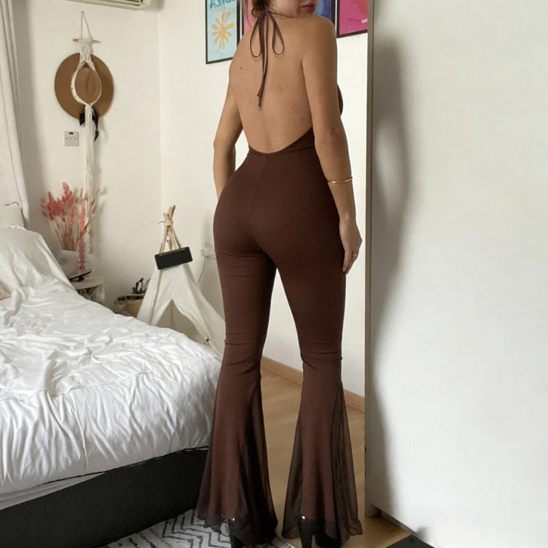 Damen Figurbetonter Overall mit tiefem V-Ausschnitt und weiten Beinen R&B - Image 4